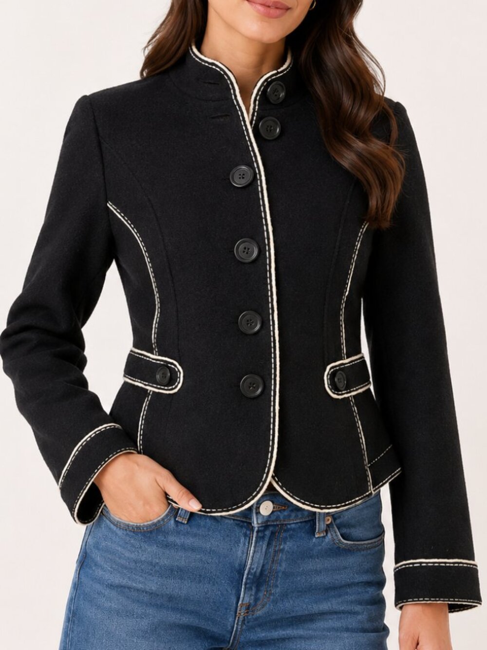 TALBOTS Military Wool Button Blazer Black Medium Vintage
